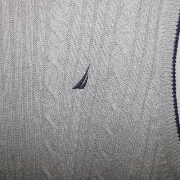 Nautica Mens XL Gray Blue Cable Knit V neck  Sweater Vest - Picture 4 of 9